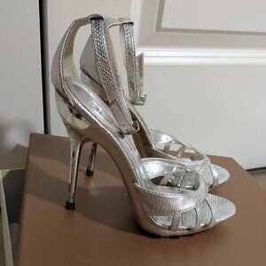 Faux Snakeskin Silver Heels with box - size 7, height 4"